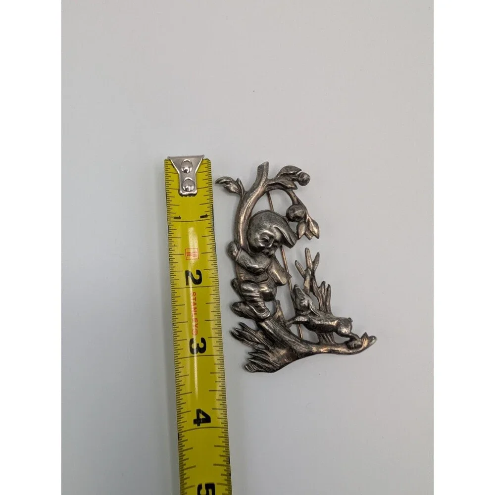 HTF Rare 1940s Pewter Silson William Regelmann Hummel Dog Chasing Boy Pin Brooch